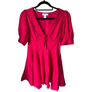 House of Harlow Pink Mini Flare Linen Blend Lacing Party Dress Size 8 Barbiecore